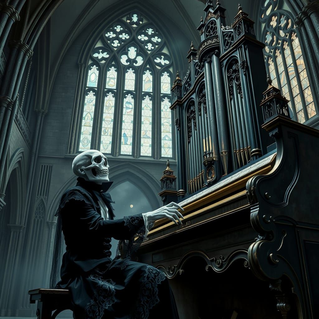 Gothic Ghoul Plays Organ in Crumbling Church