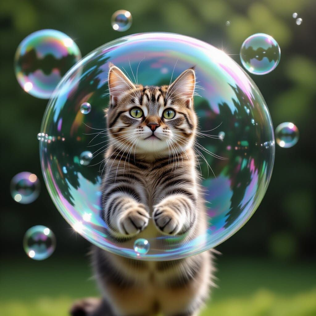 Floating Feline: A Cat in a Bubble