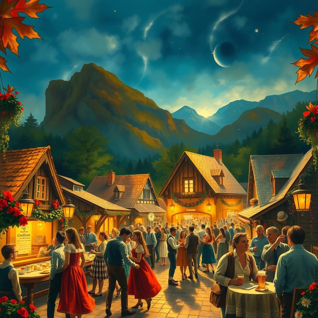 Oktoberfest Night in a Whimsical Folk Art Style