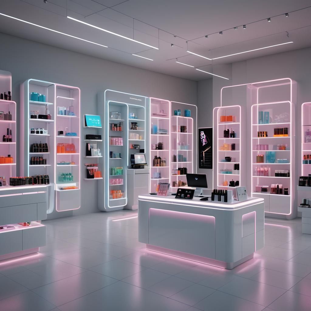 Sleek Futuristic Display Units in Neon-Lit Retail Space