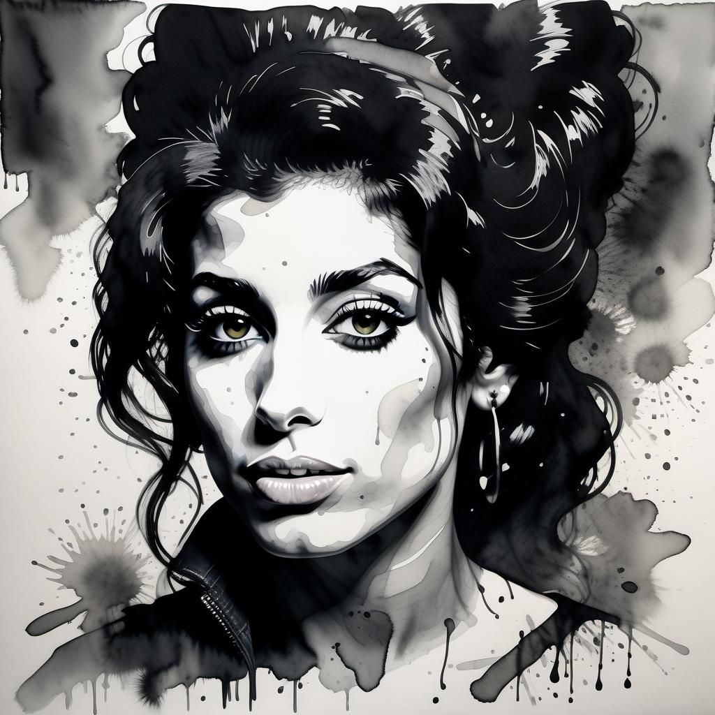 Amy Winehouse Portrait in Black and White Style