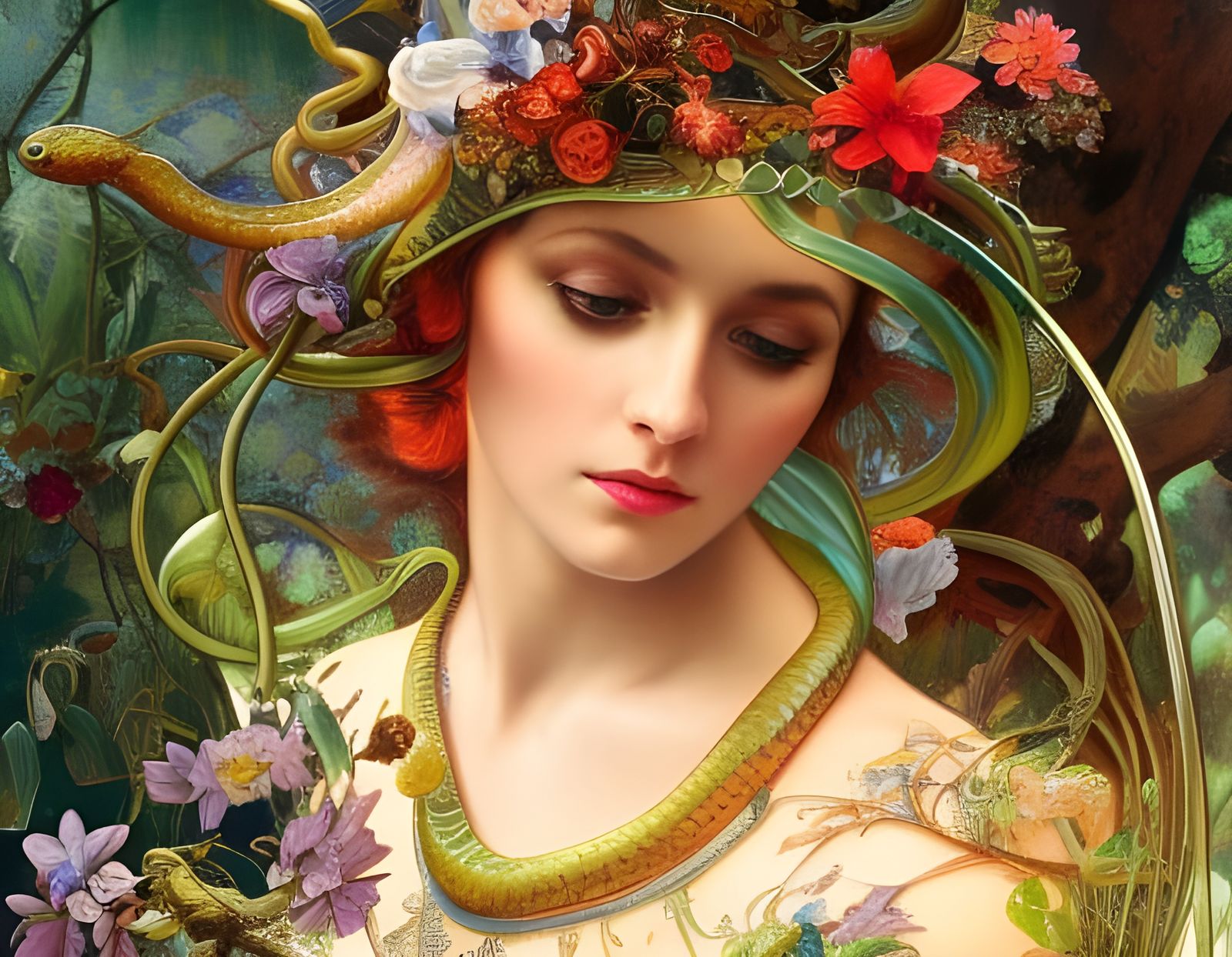 Snake in Maximalist Garden of Eden Portrait