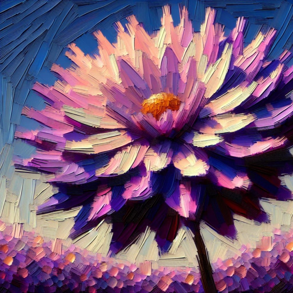 Purple Flower Basking in Sunlight as Impasto Painting