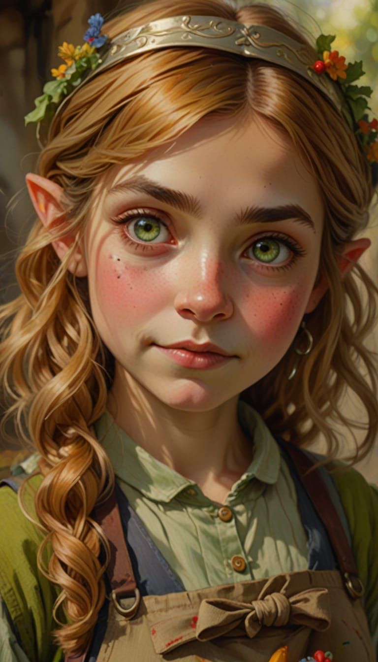 Whimsical Fantasy Portrait of a Confident Gnome Woman in Col...