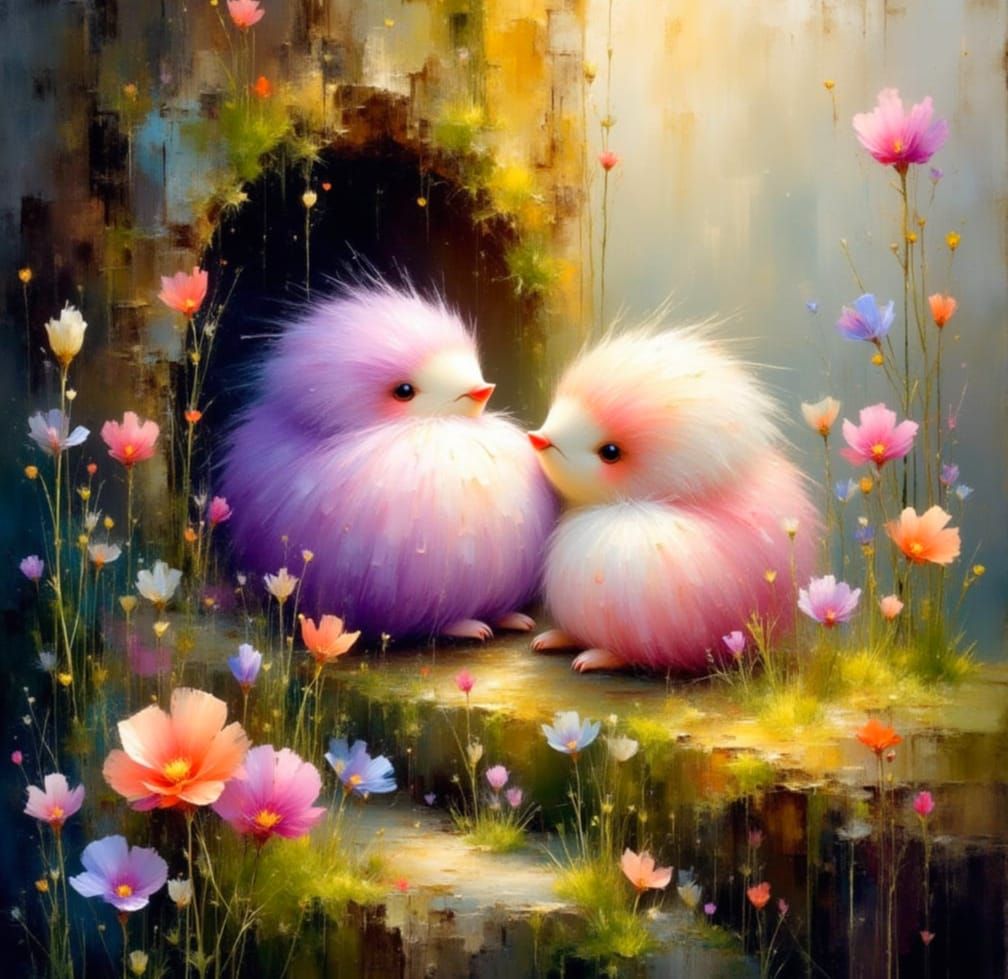 Whimsical Watercolour Fantasy Beings in Mossy Roots