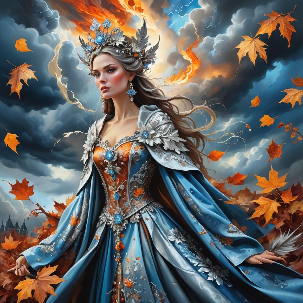 Autumn Queen in Surrealist Oil Painting