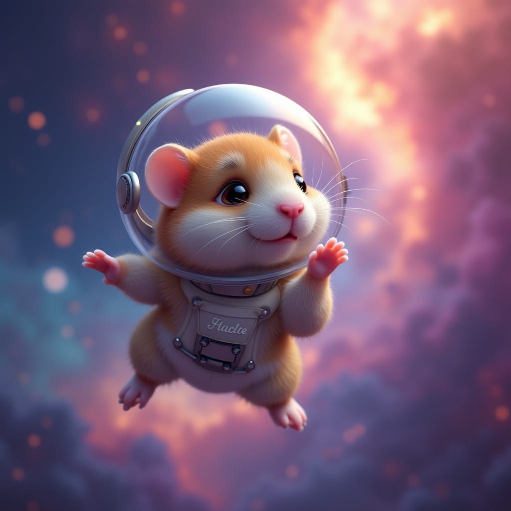 Hamster Astronaut Gazing at Nebula in Digital Art Style