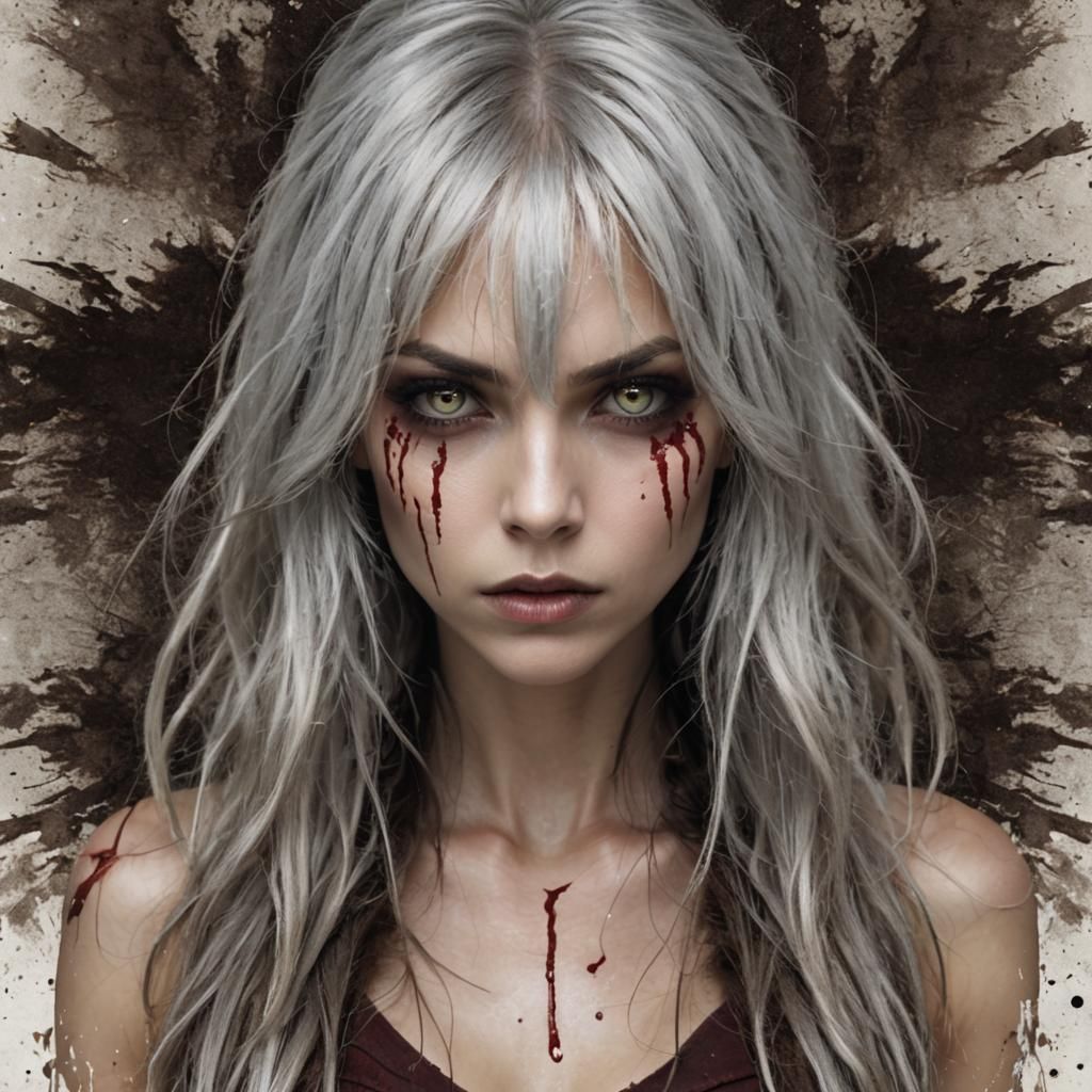 grunge effect blood splatter old full body picture scratches...