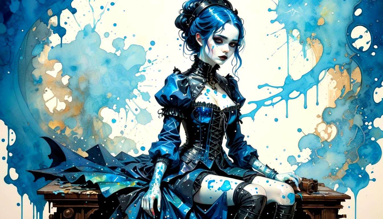 Gothic Beauty in Iridescent Outfit as Impasto Painting