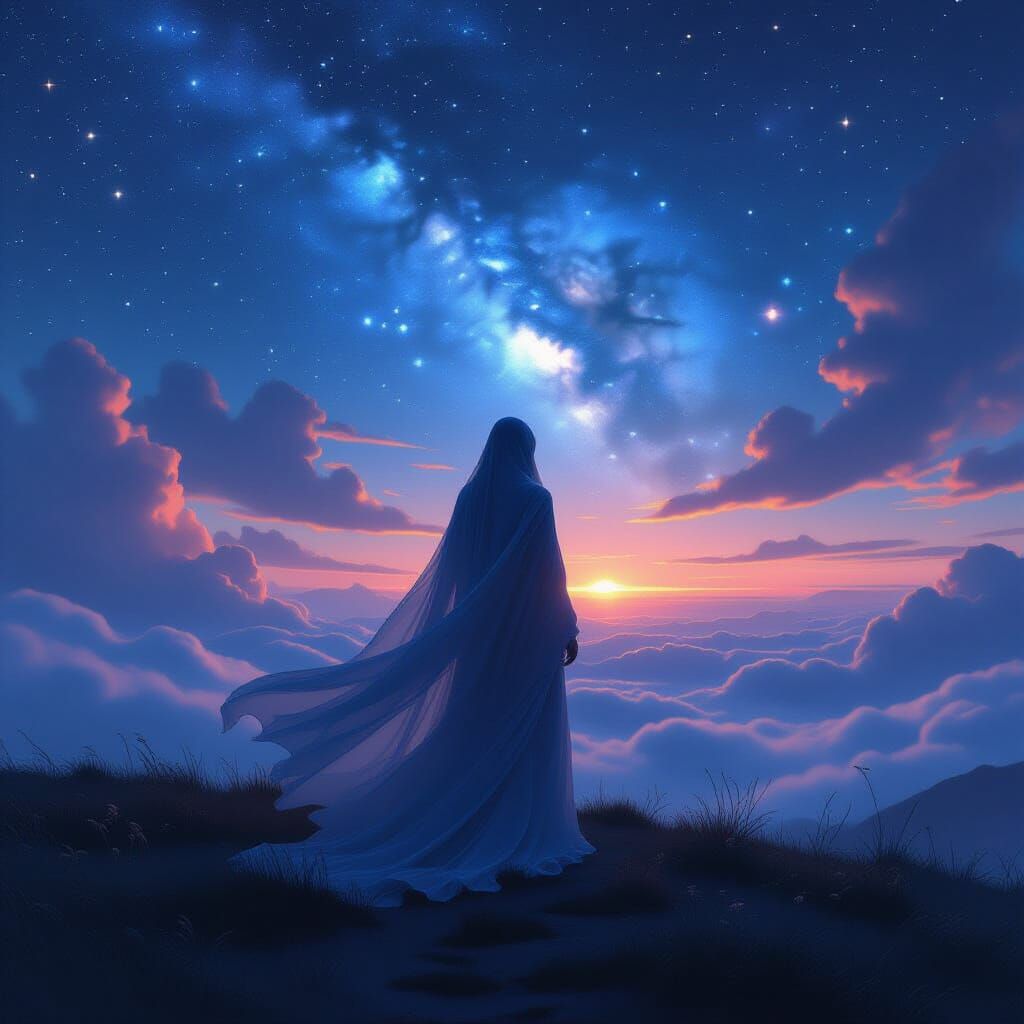 Ethereal Woman Silhouette Adorned with Constellations