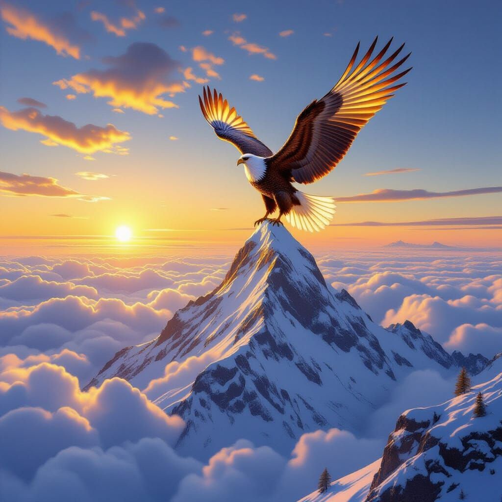 Majestic Golden Roc on Snow Mountain at Dawn