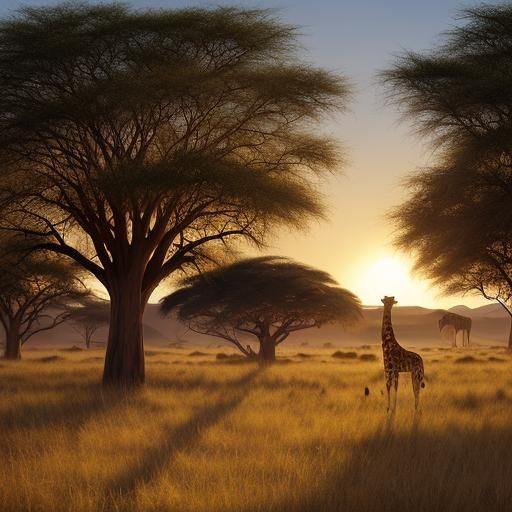 African Savannah Giraffe Panorama at Sunset