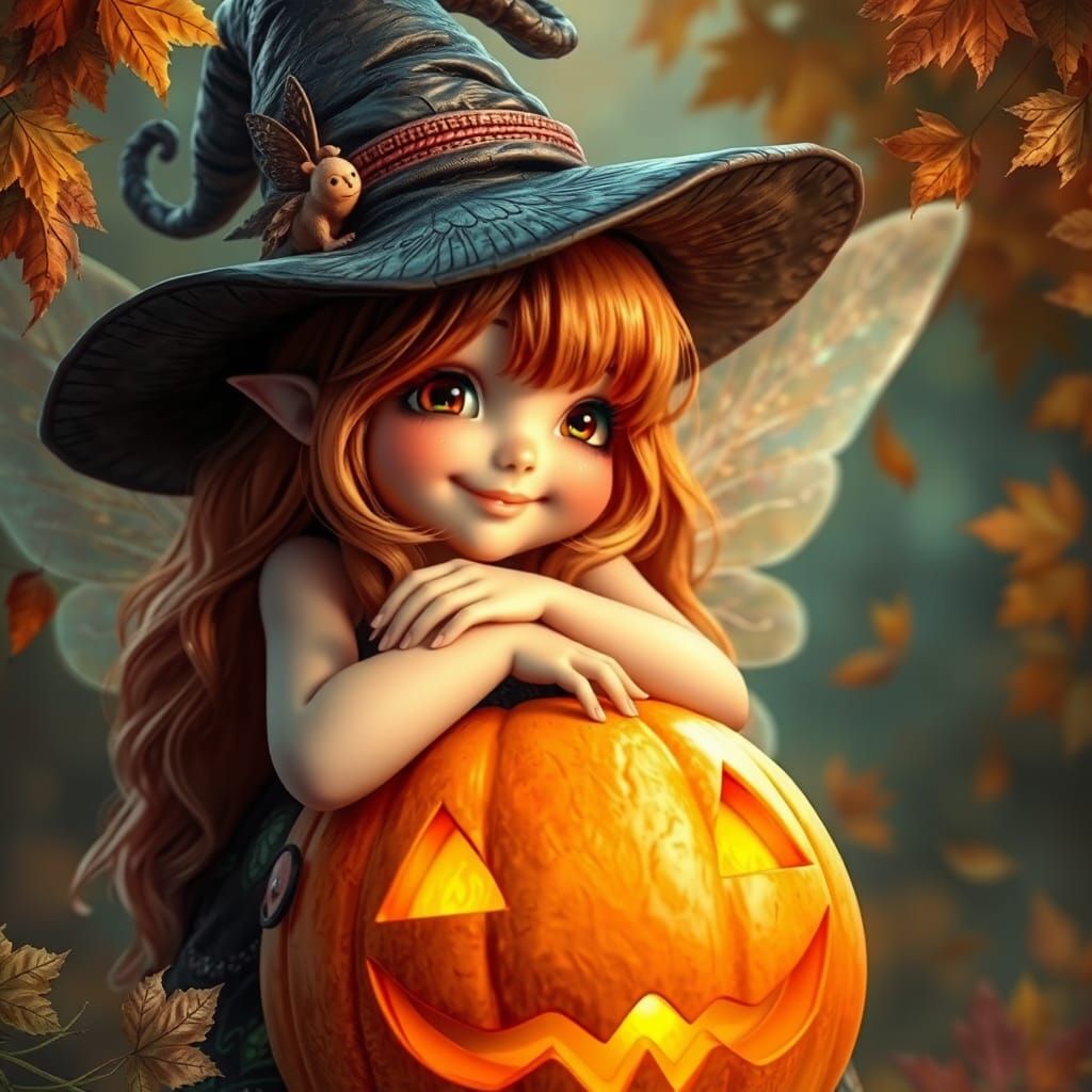 Autumn Fairy with Jack-o'-Lantern in 3D