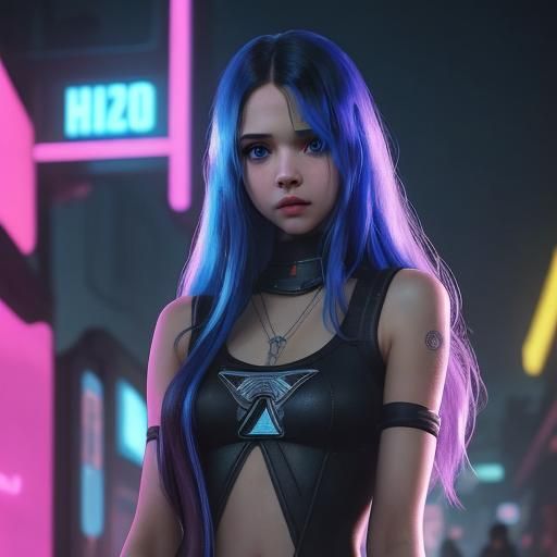 Cyberpunk Woman with Long Hair and Blue Eyes