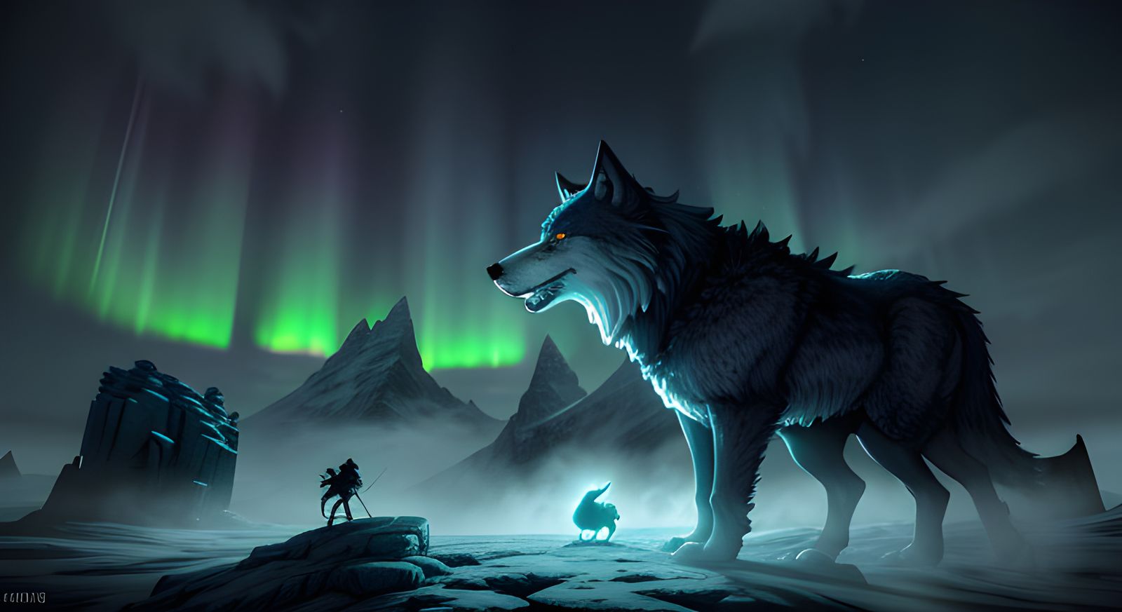 Ethereal Warrior in Majestic Viking-Inspired Landscape