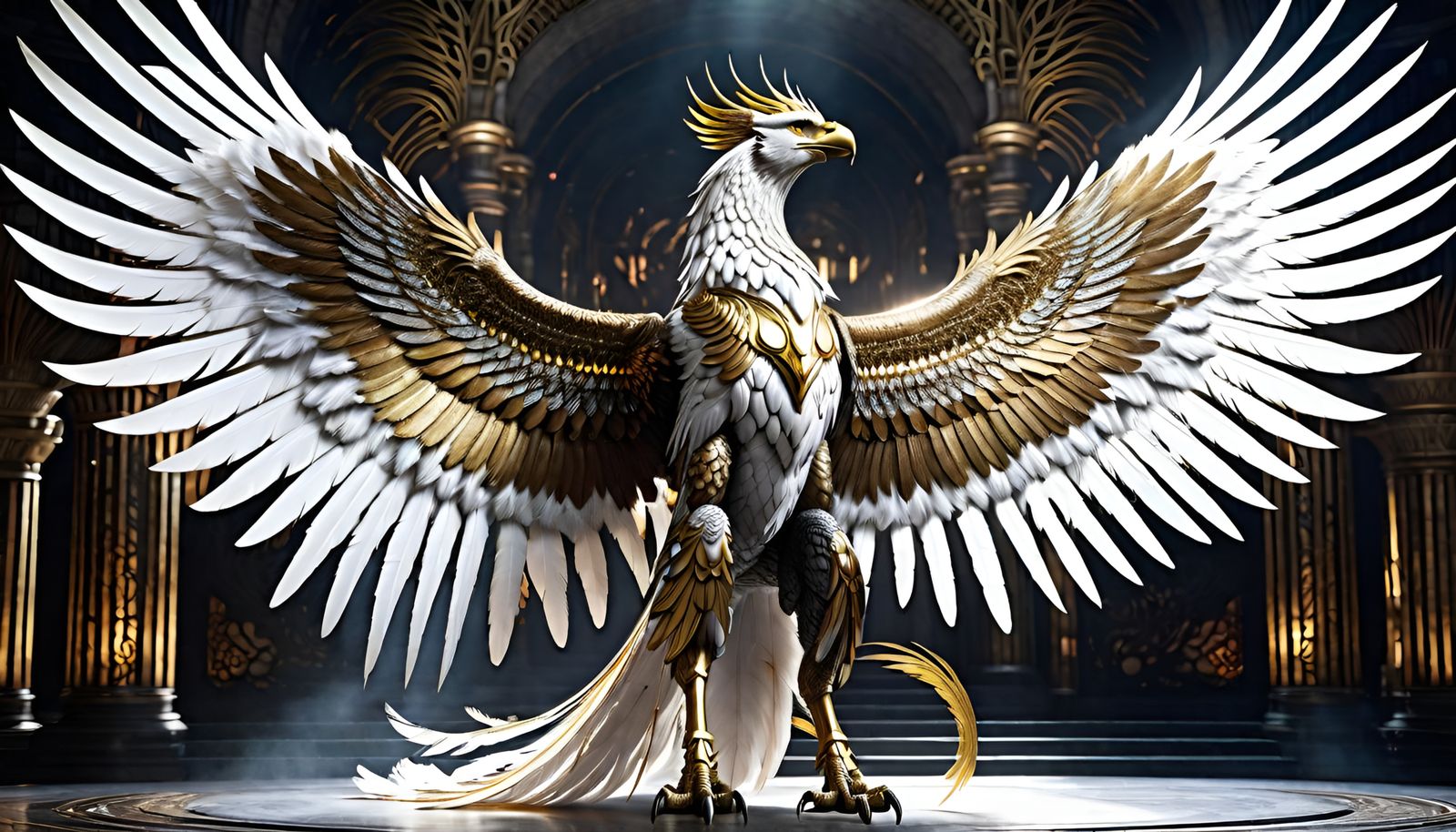 Detailed Griffin with Gold Wings in Final Fantasy Style