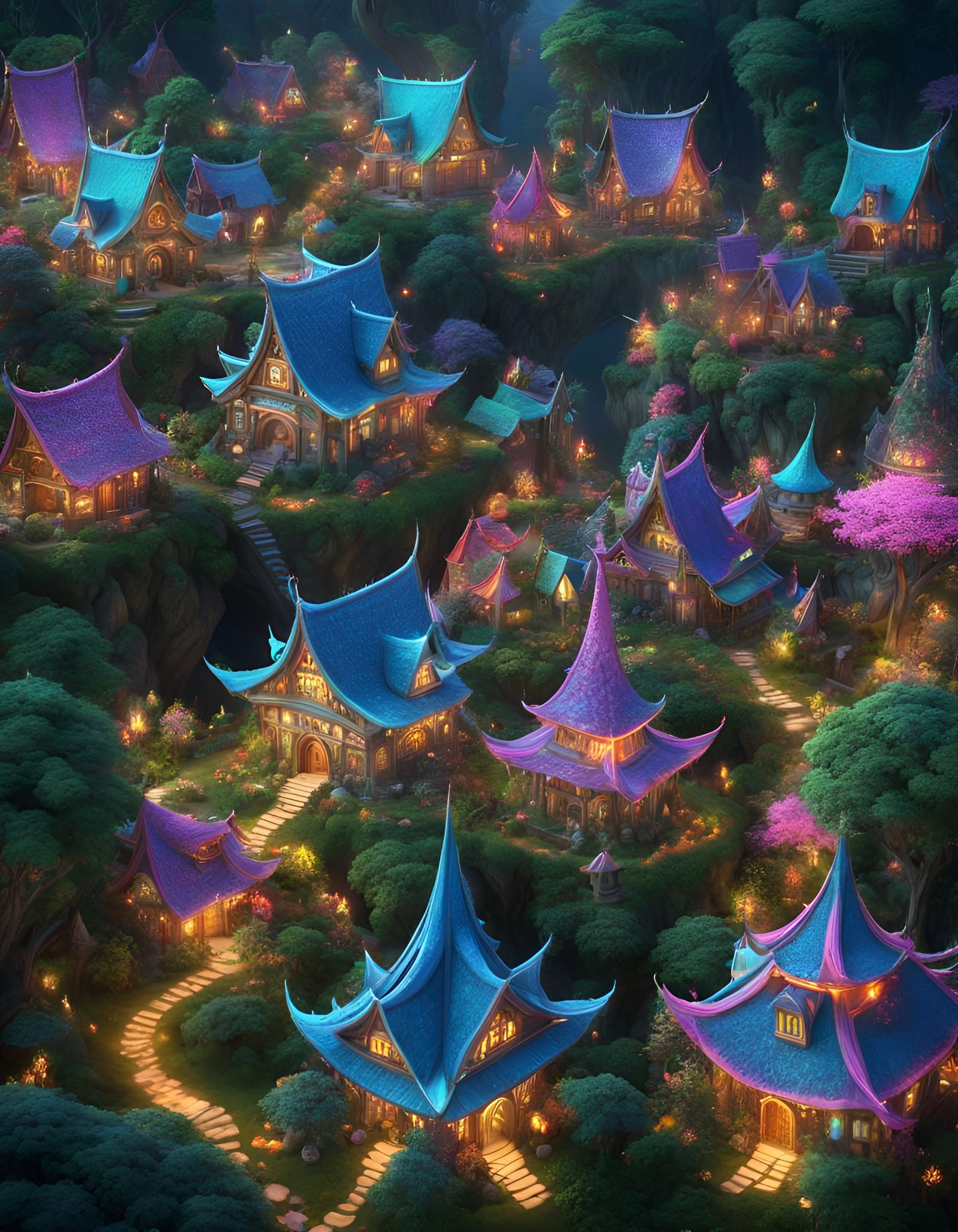 Elven Fairy Village in Psychedelic Forest