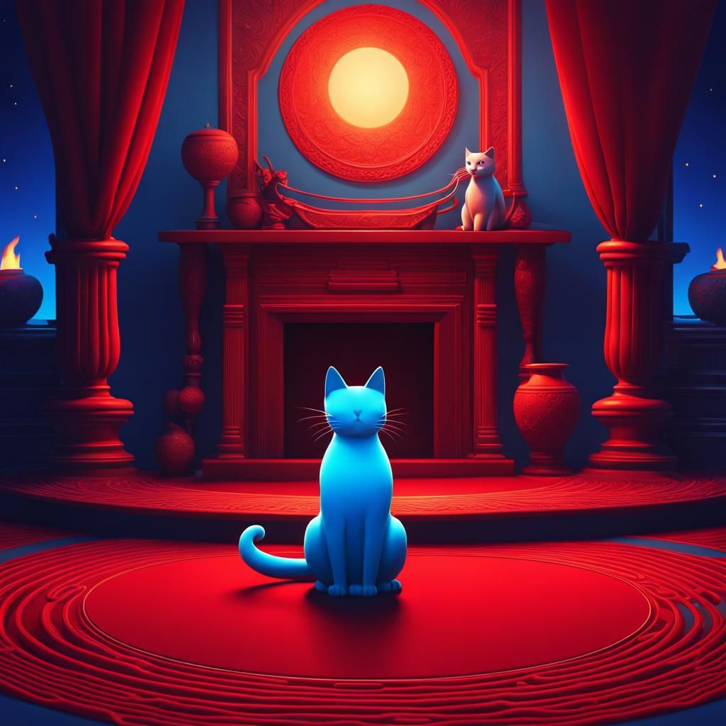 Hyperrealistic Cat in Ancient Room with Fireplace