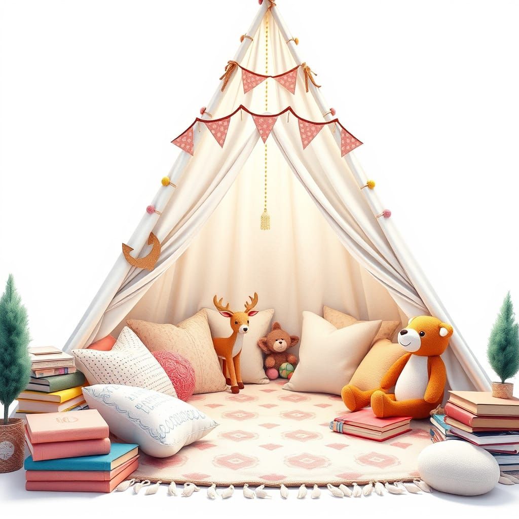 Cozy Whimsical Teepee Wonderland in Vibrant Colors