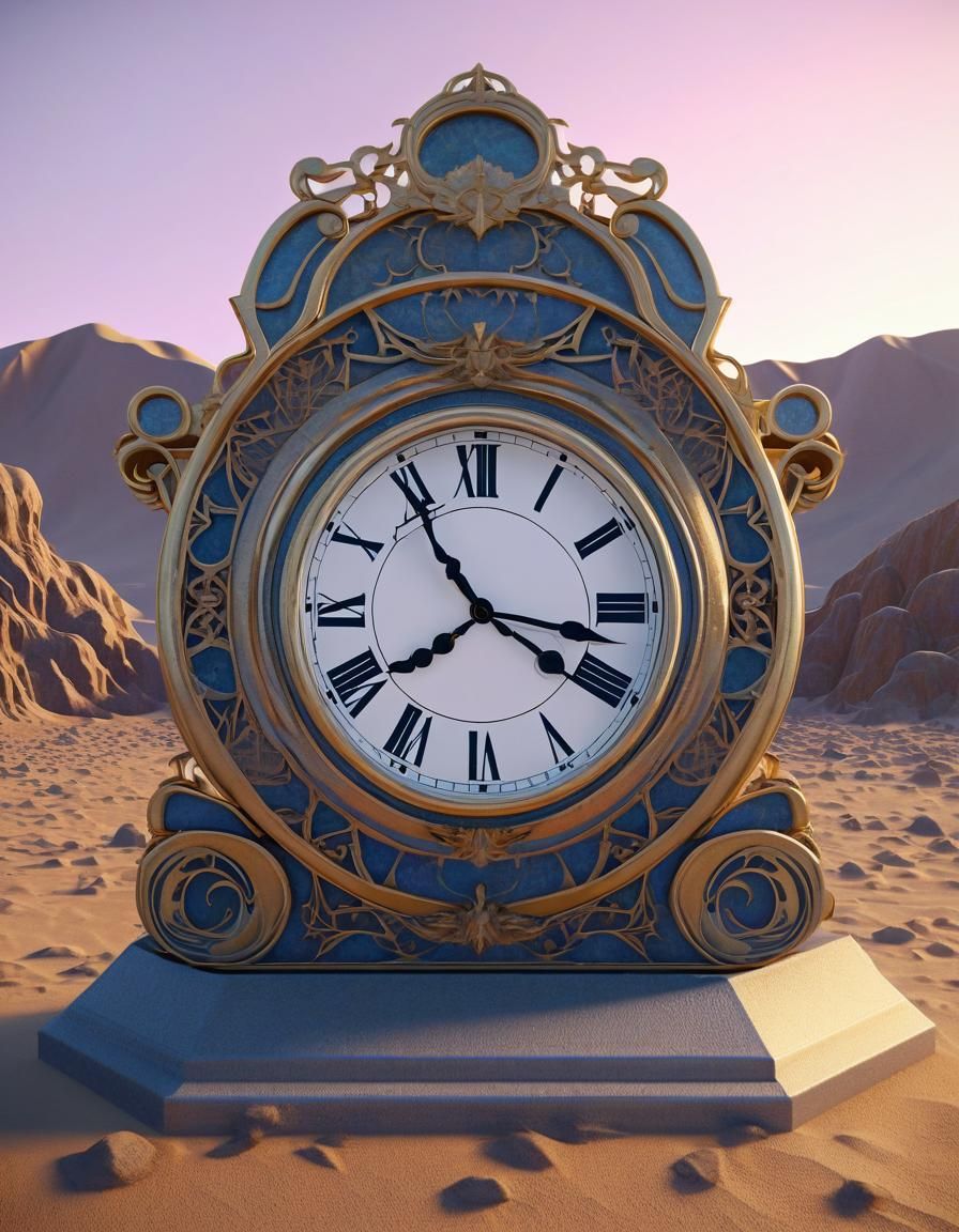 Surreal Desert Clock in Art Nouveau Rococo Style
