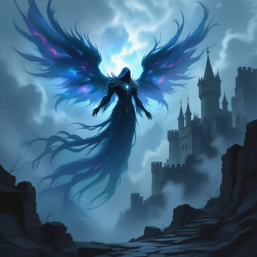 Celestial Being Descends on Ancient Castle in Dark Fantasy S...