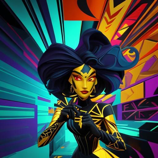 Mystical Dark Fantasy Home Interior in Neo-Cubism Style