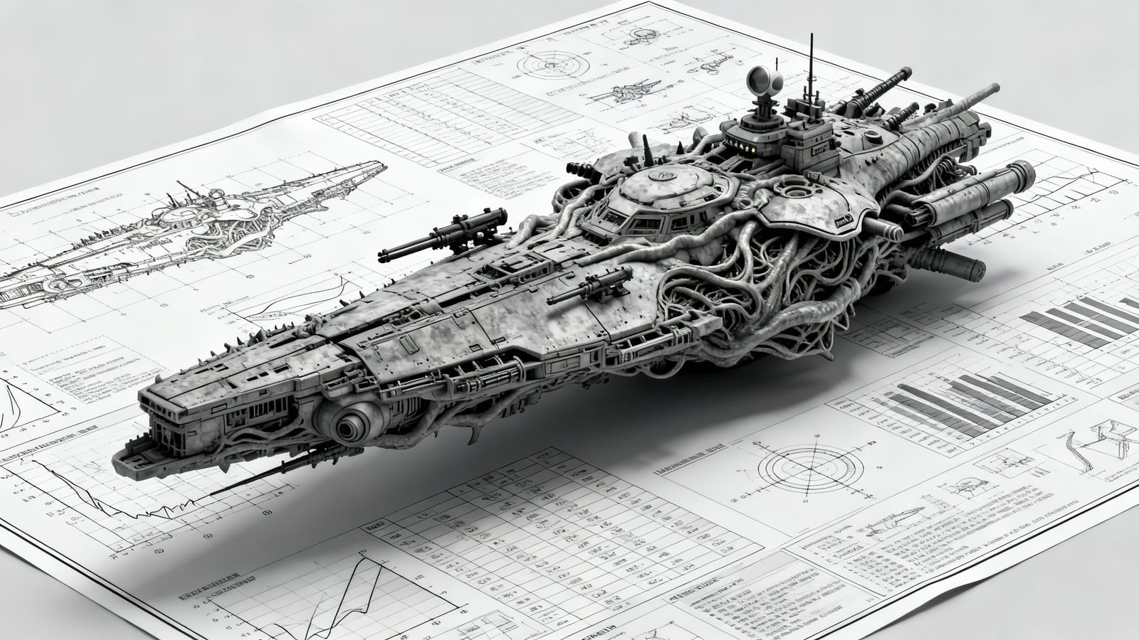 Alien Dreadnaught Warship Technical Diagram