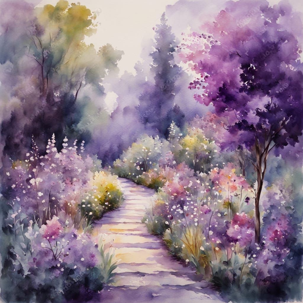 Ethereal Purple Garden in Vibrant Impasto Style