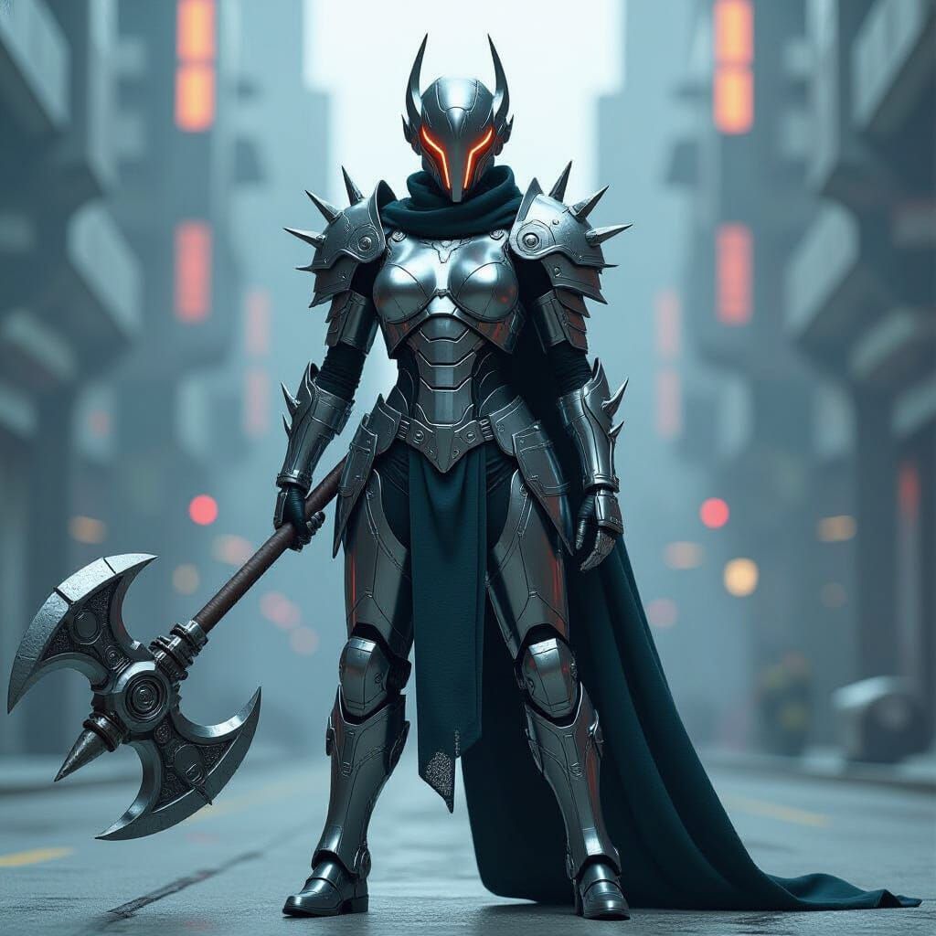 Futuristic Robot Woman Warrior in Cyberpunk Style