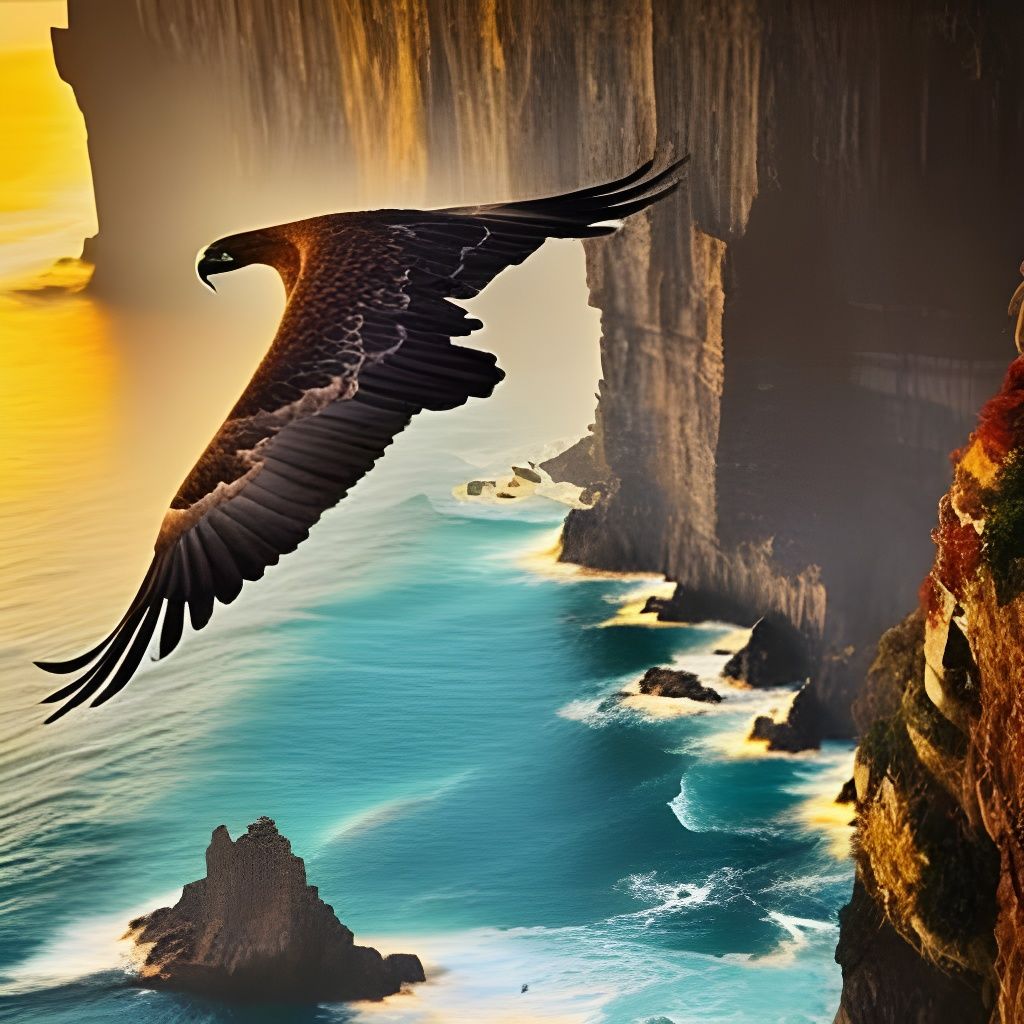 Eagle Soaring Over Tasmania Cliffs: Fantasy Art