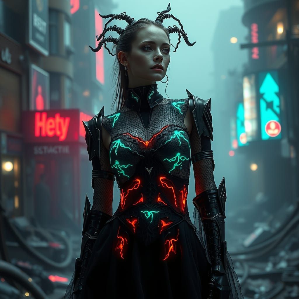 Cyber-Gothic Woman in Dystopian Landscape, Inspired by H.R. ...