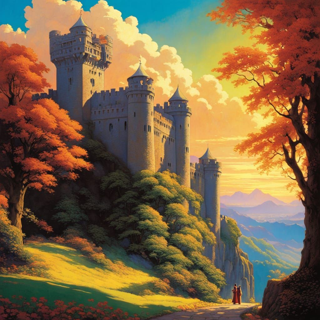Radiant Castle in Anime Style, Maxfield Parrish Inspiration