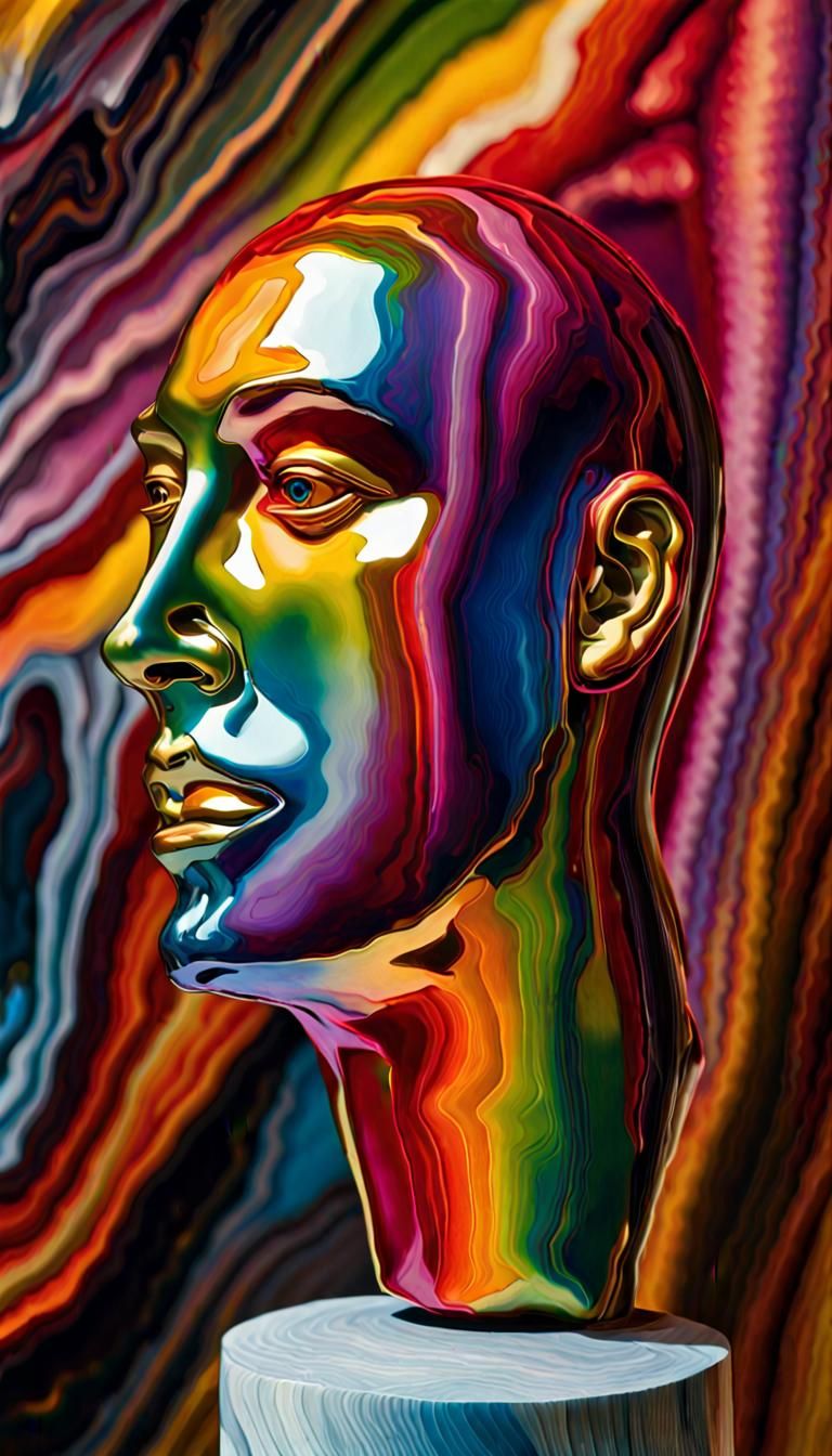 Rainbow Titanium Abstract Statues in Vorticism Style