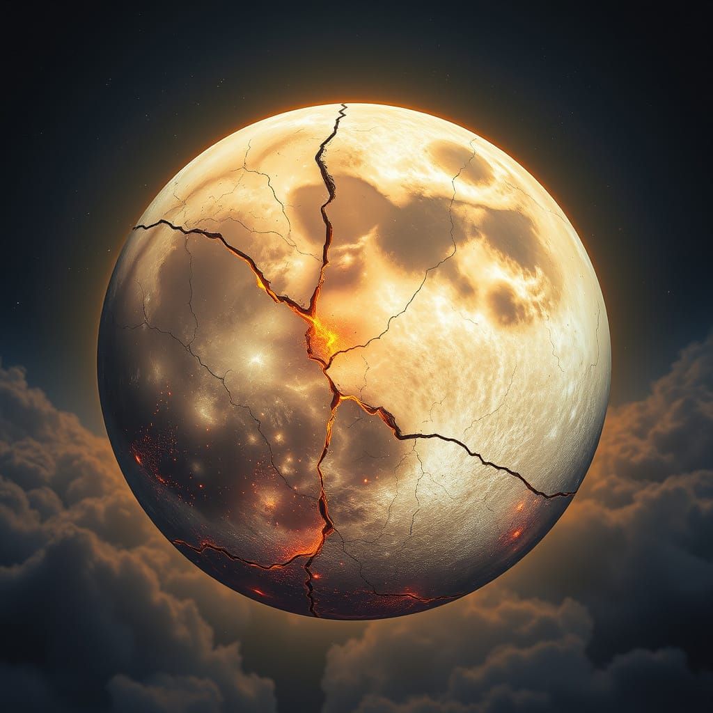 Shattered Lunar Goddess in Kintsugi-Inspired Cosmic Art