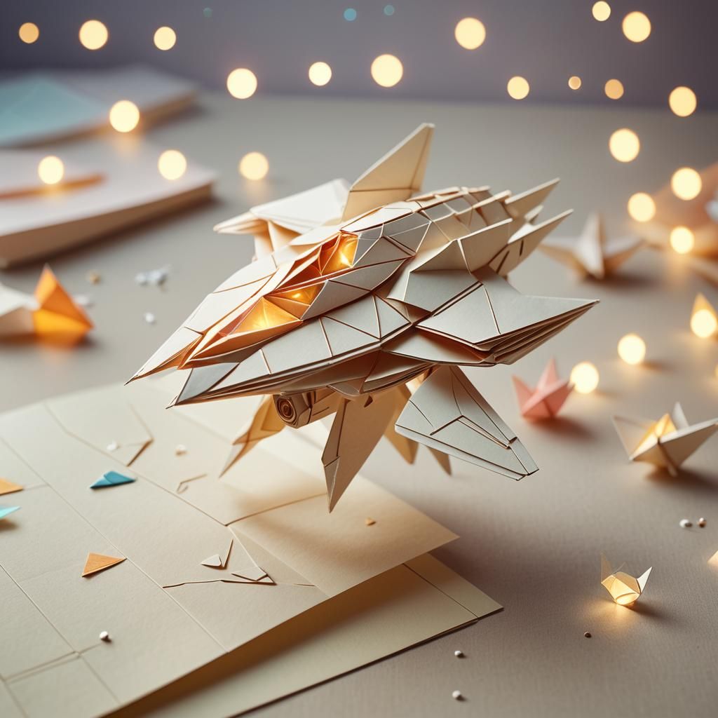 Origami Spaceship Radiating Light