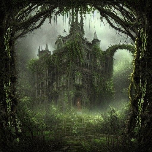 Ominous Haunted Castle in Overgrown Jungle