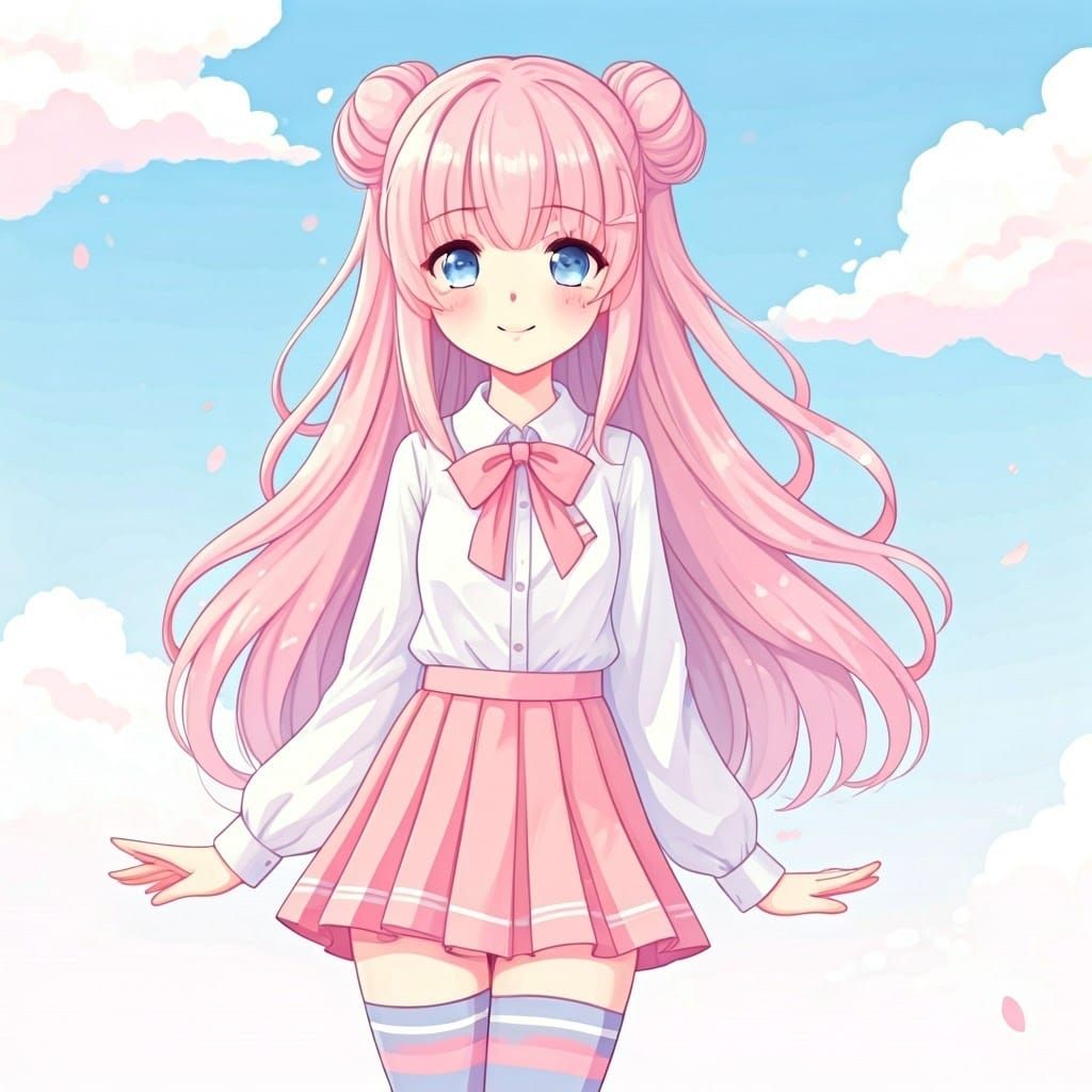 Adorable Kawaii Anime Girl with Cherry Blossoms