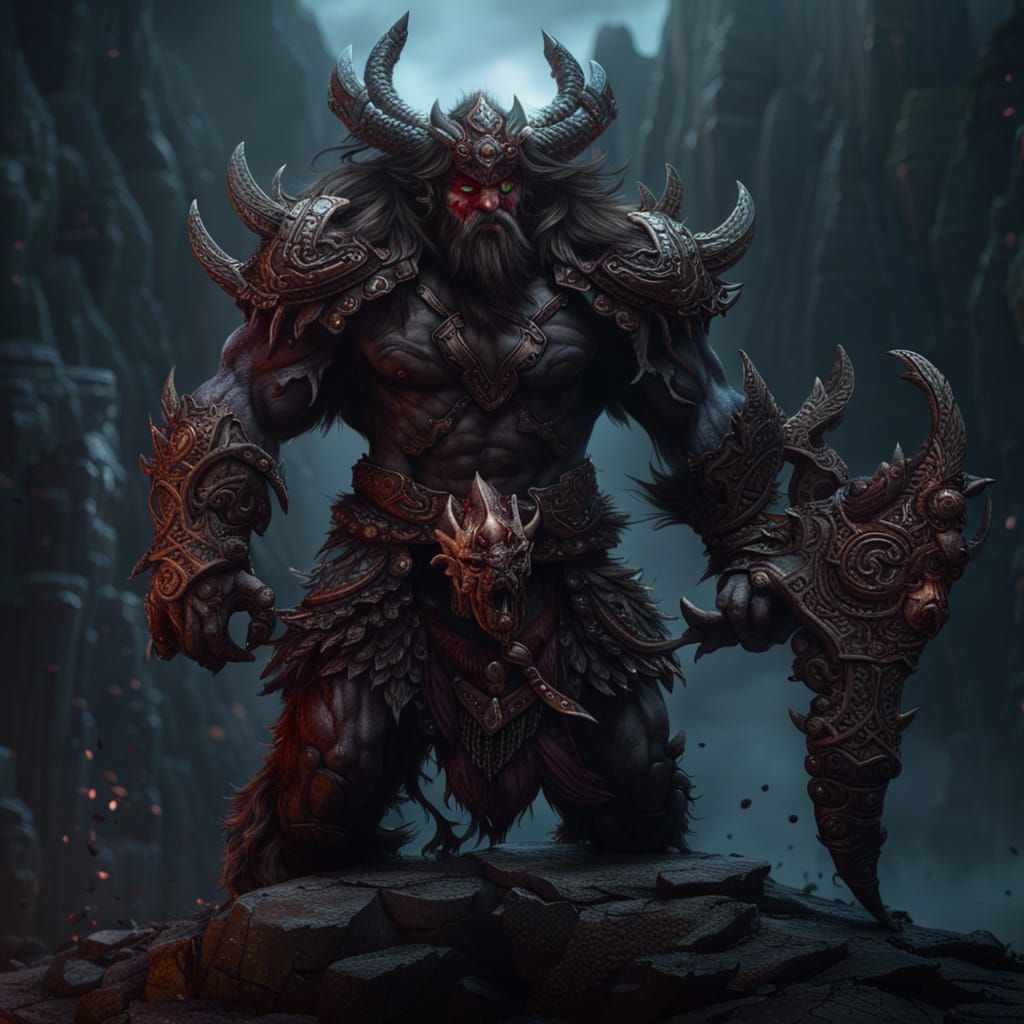 Detailed Matte Painting of a Berserker God