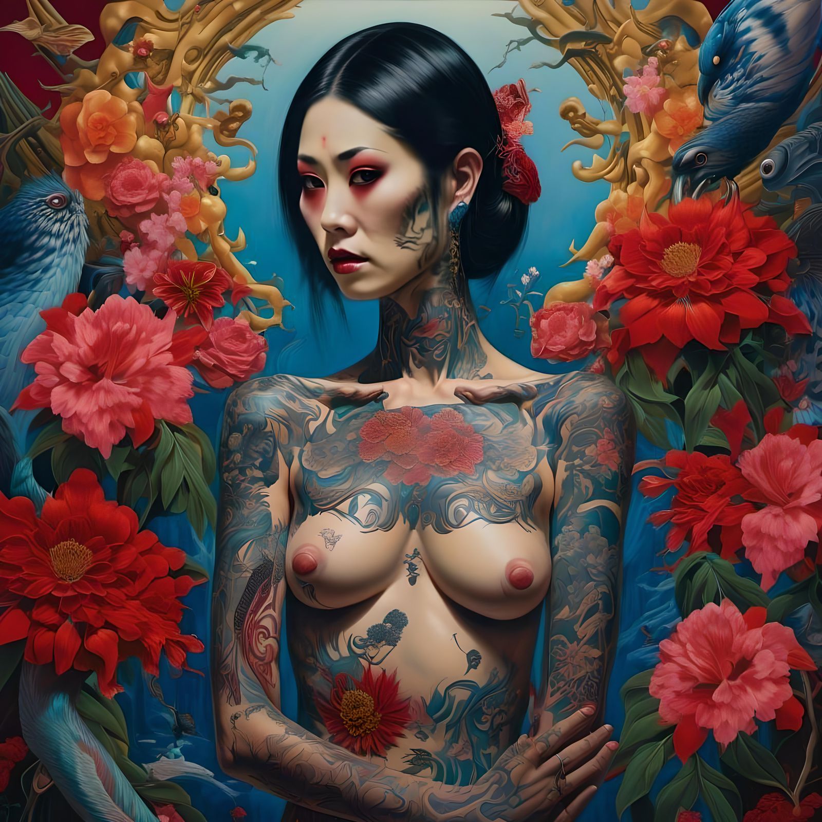 Yakuza wives traditional tattoos front portrait