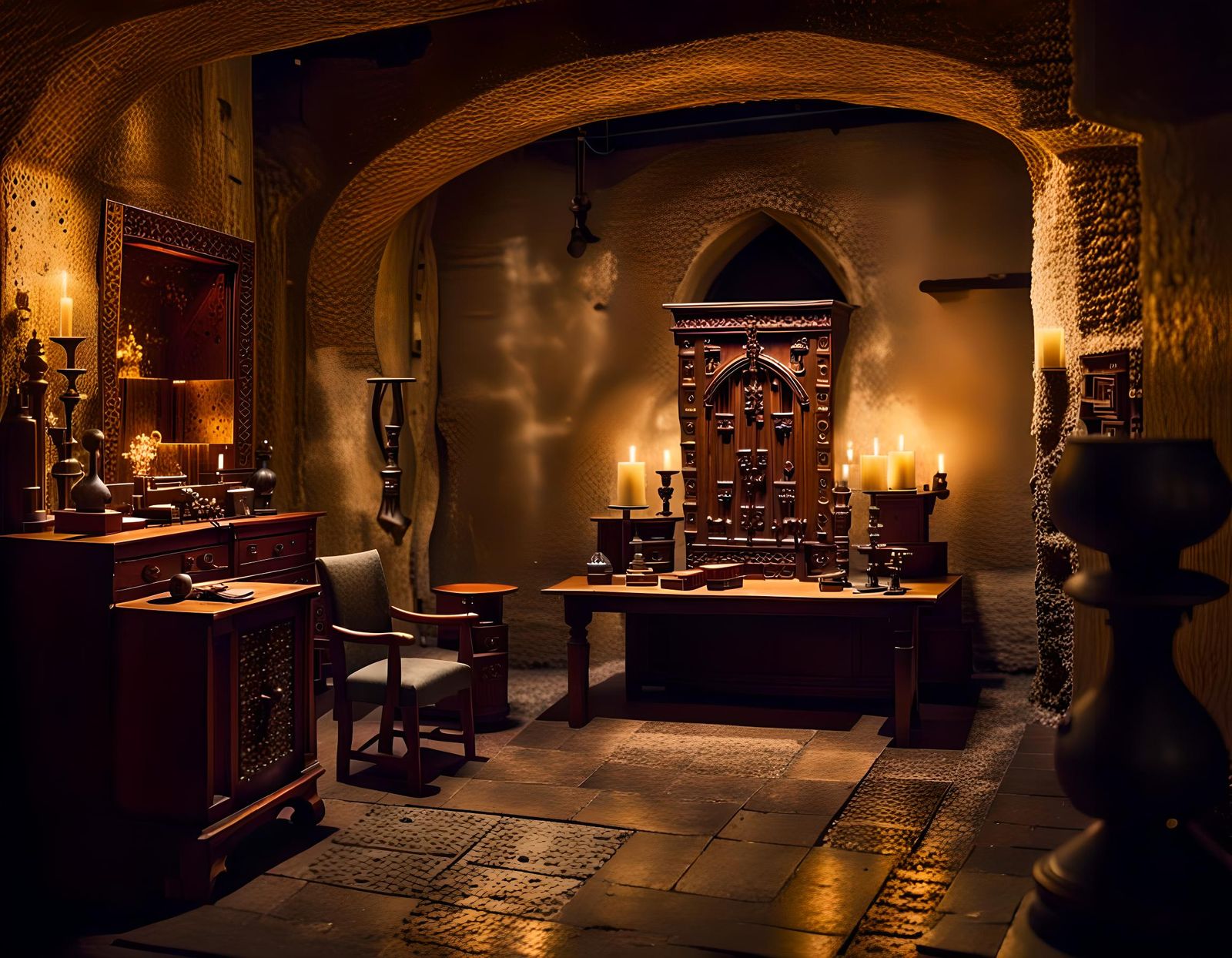 Medieval Lair Chamber with Antique Furnishings
