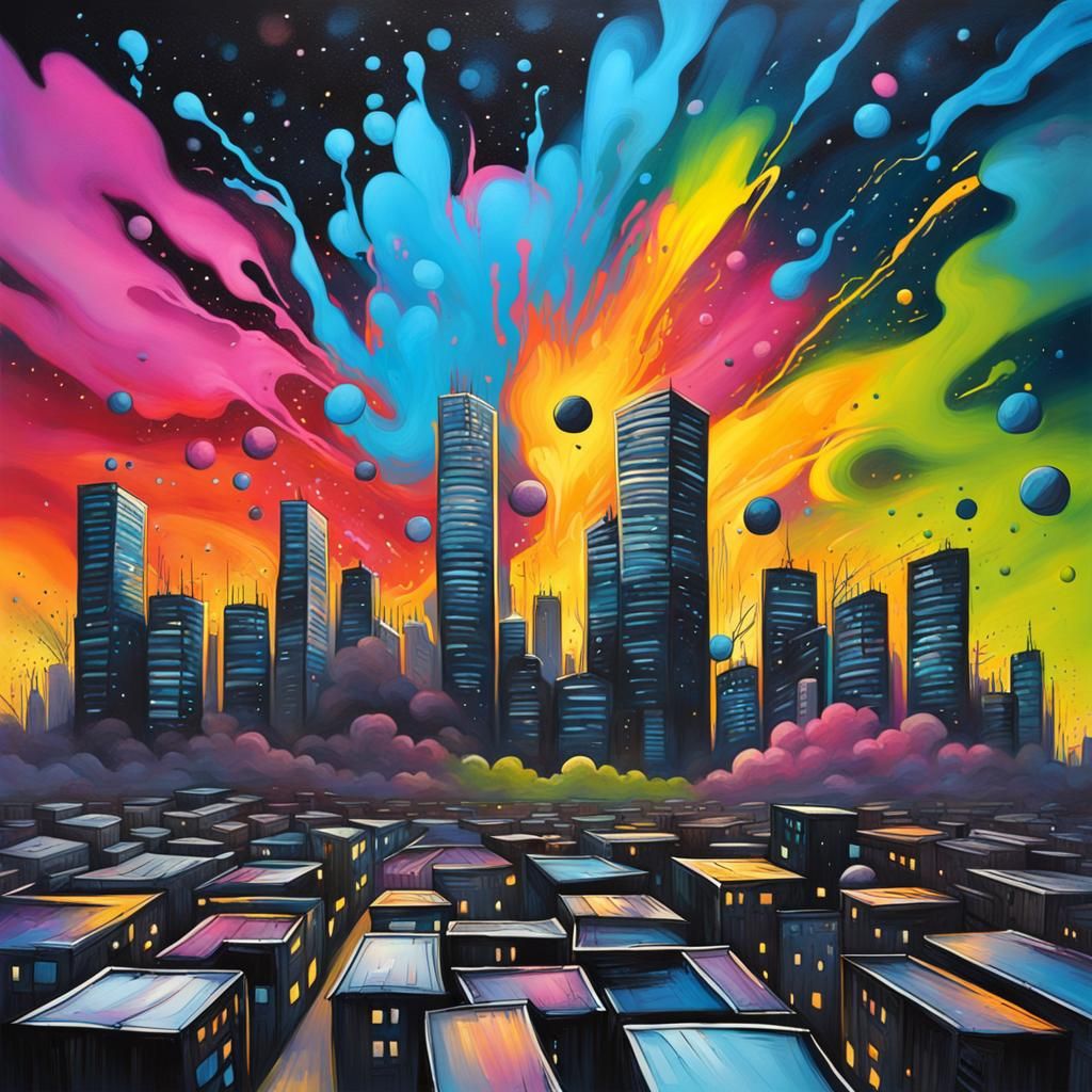 Polychromatic Night Sky in Graffiti Art Style