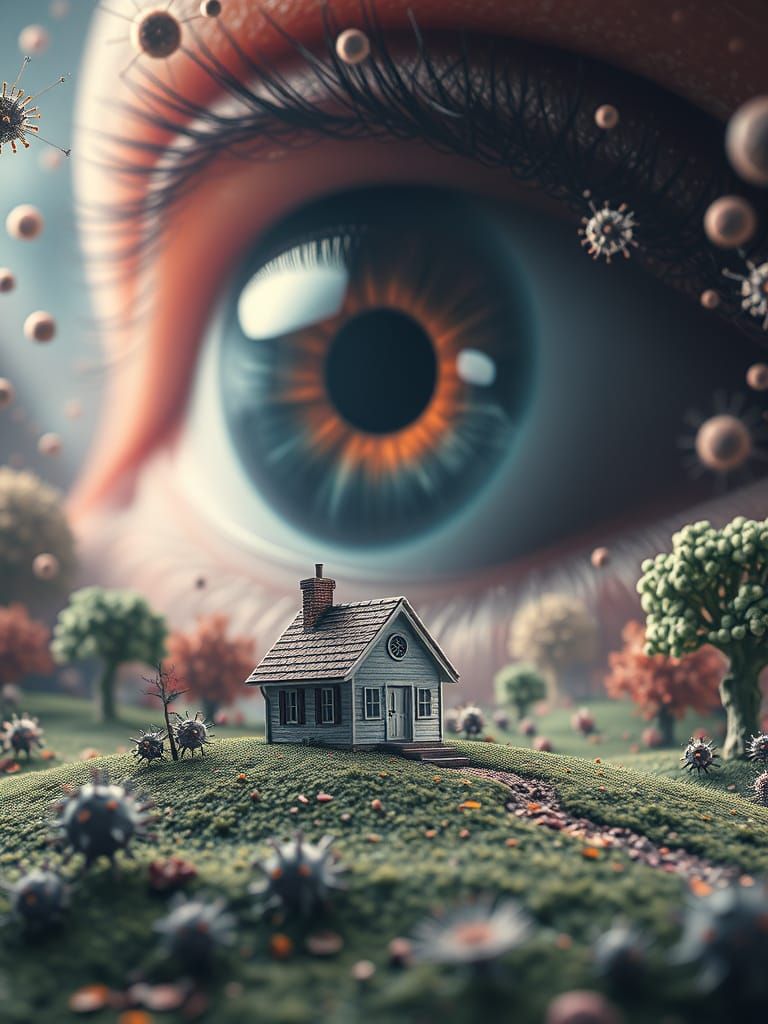 Microscopic Chapel on Virus Landscape with Giant Eye
