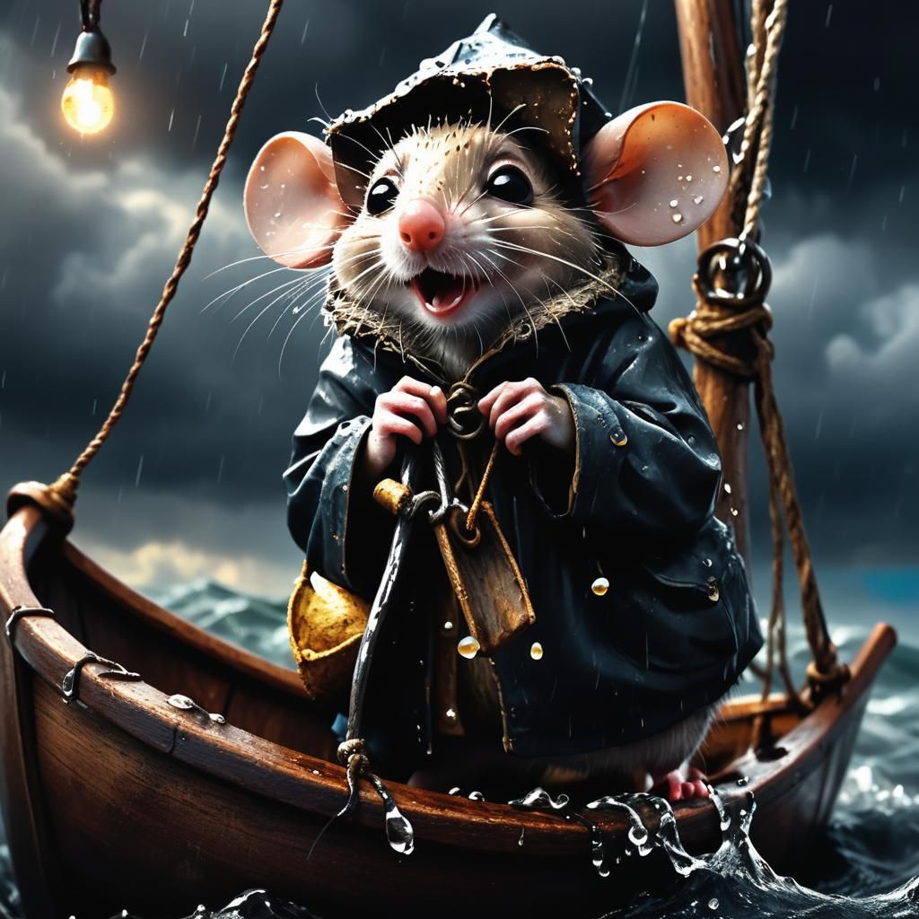 Brave Mouse Sailing Ship on Stormy Waters