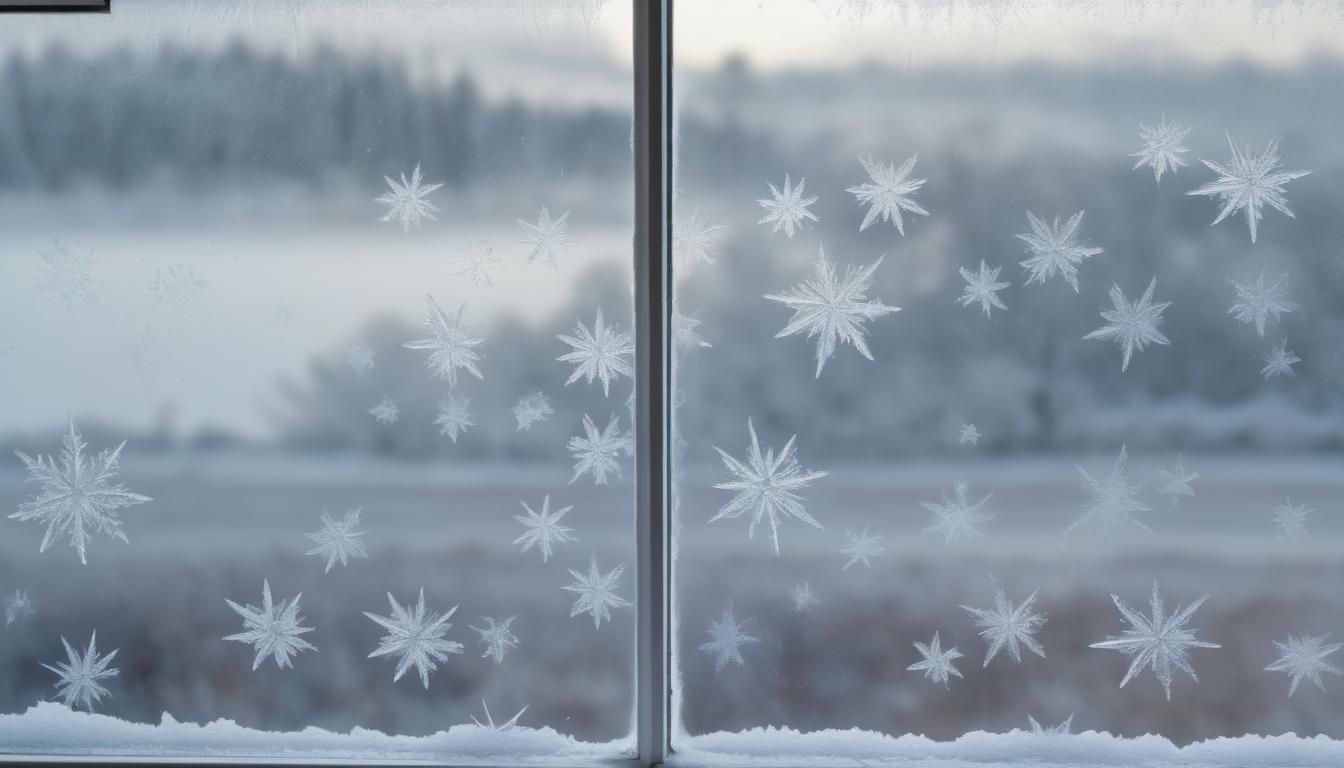 Icy Window View of Winter Landscape