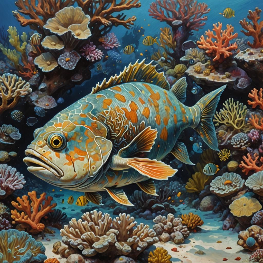 Stonefish Camouflage: An Oil Painting by Gurney