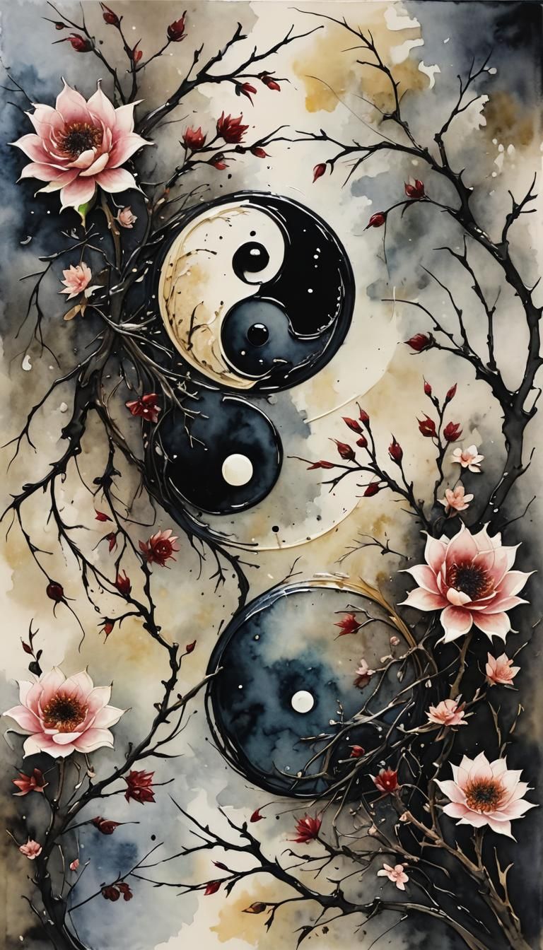 Yin-Yang Symbol in 3D Alcohol Watercolour