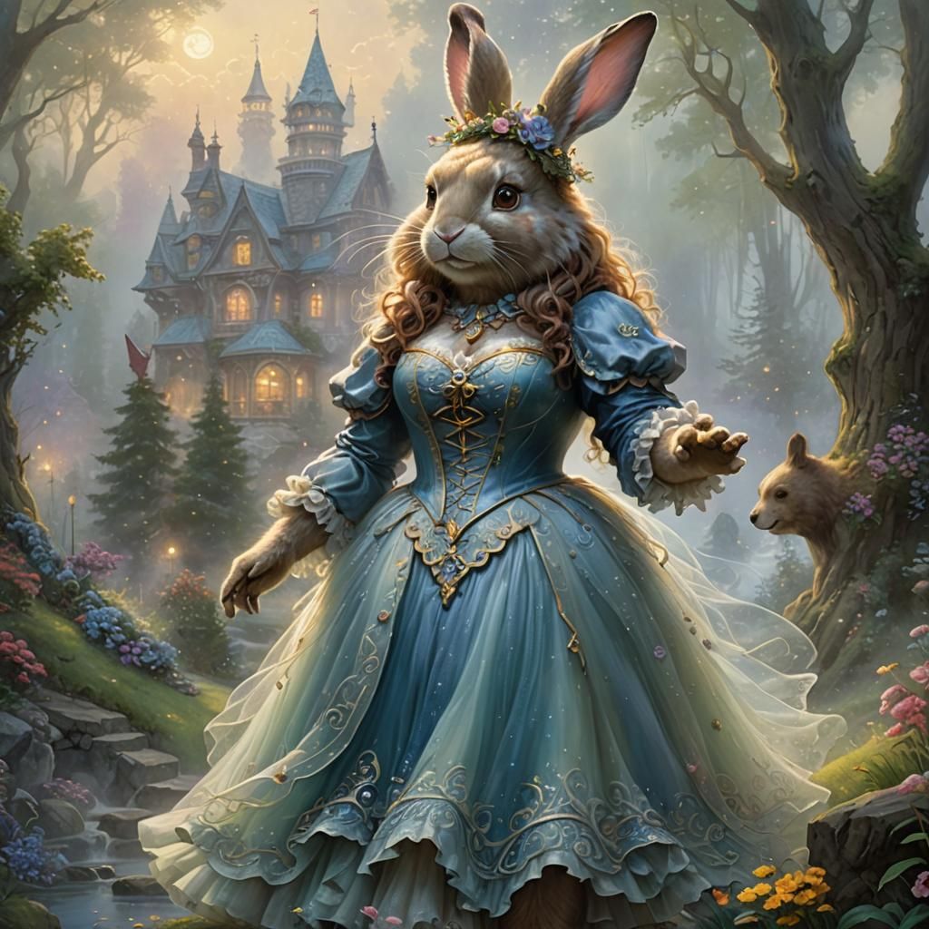 Ethereal Bunny-Bear Hybrid in Fantasy Style