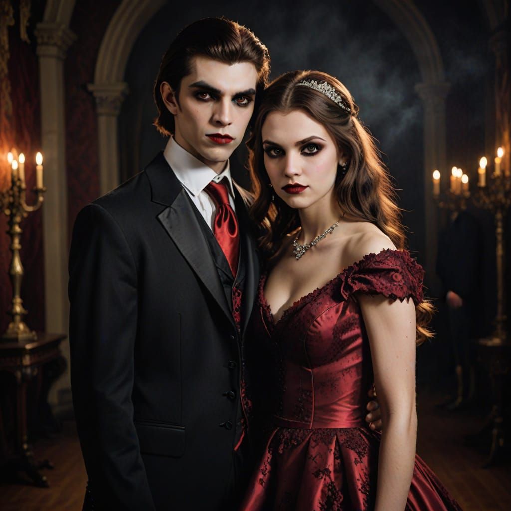 Ethereal Vampire Couple in Formal Attire