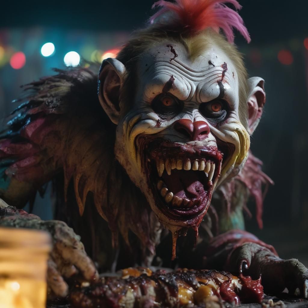Zombie Monkey Clown Feast in Abandoned Carnival