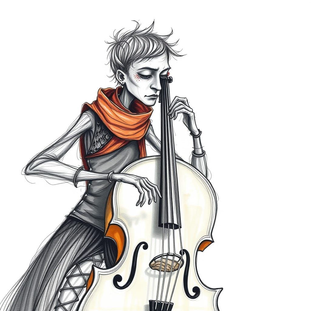 Stick Man Plays Cello in Psychedelic Sound